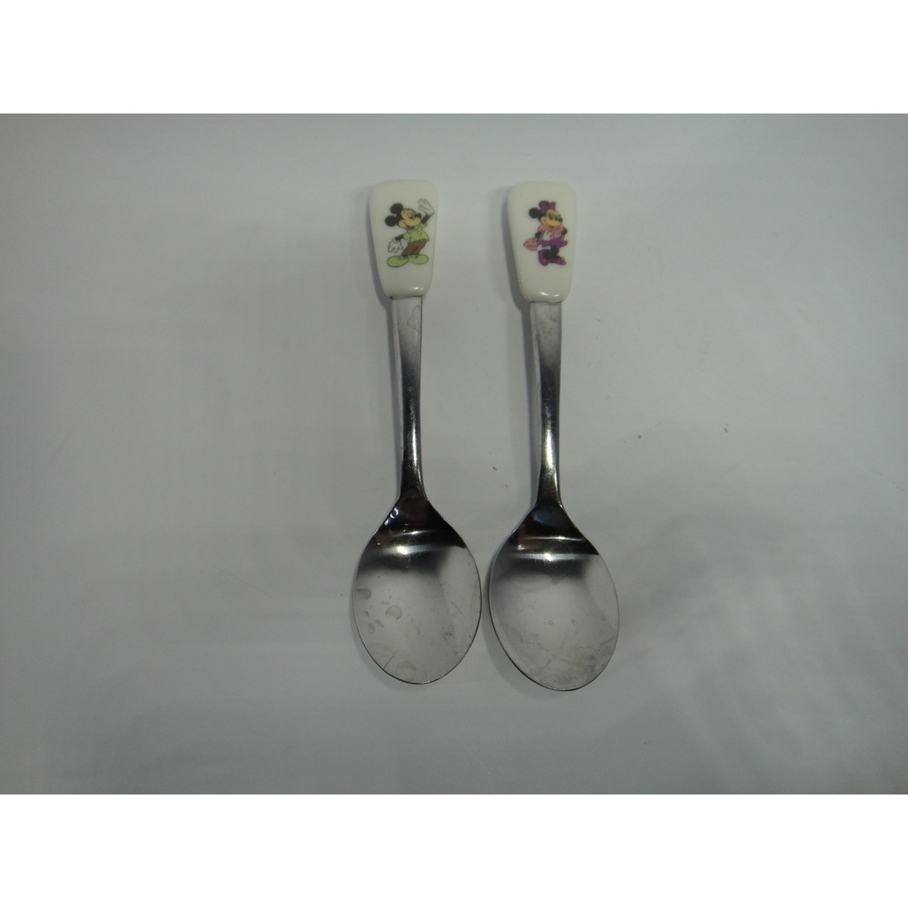 Vintage Disney Mickey Minnie Mouse Stainless Steel Spoon Set Japan 5" Silverware